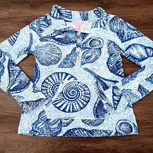 LILLY PULITZER Captain Popover Pullover Top STUFFED SHELLS Fish Size SMALL